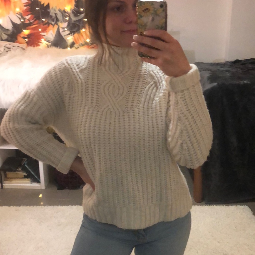 Cozy cable knit mock neck/turtleneck sweater